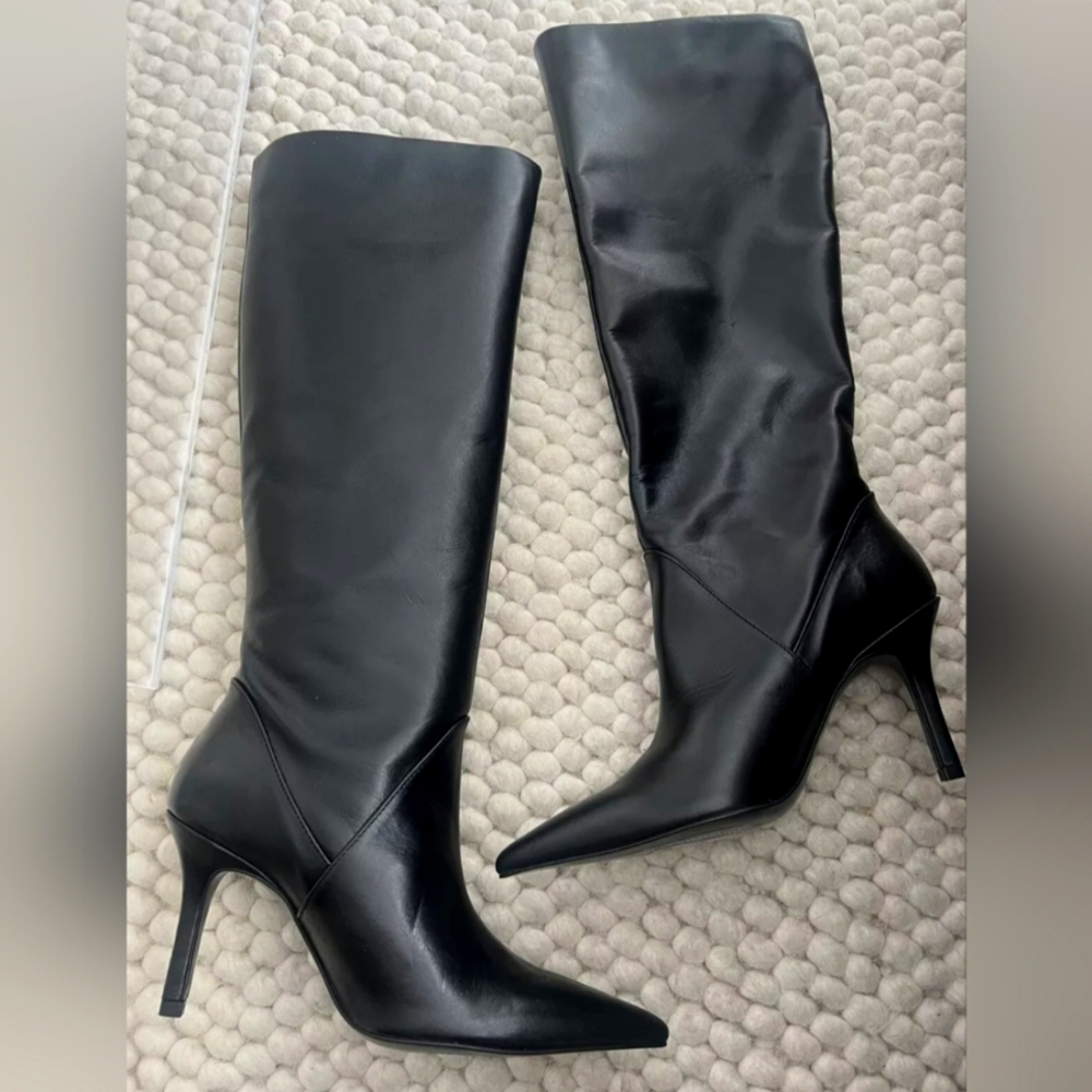 MANGO Knee high leather pointed boots